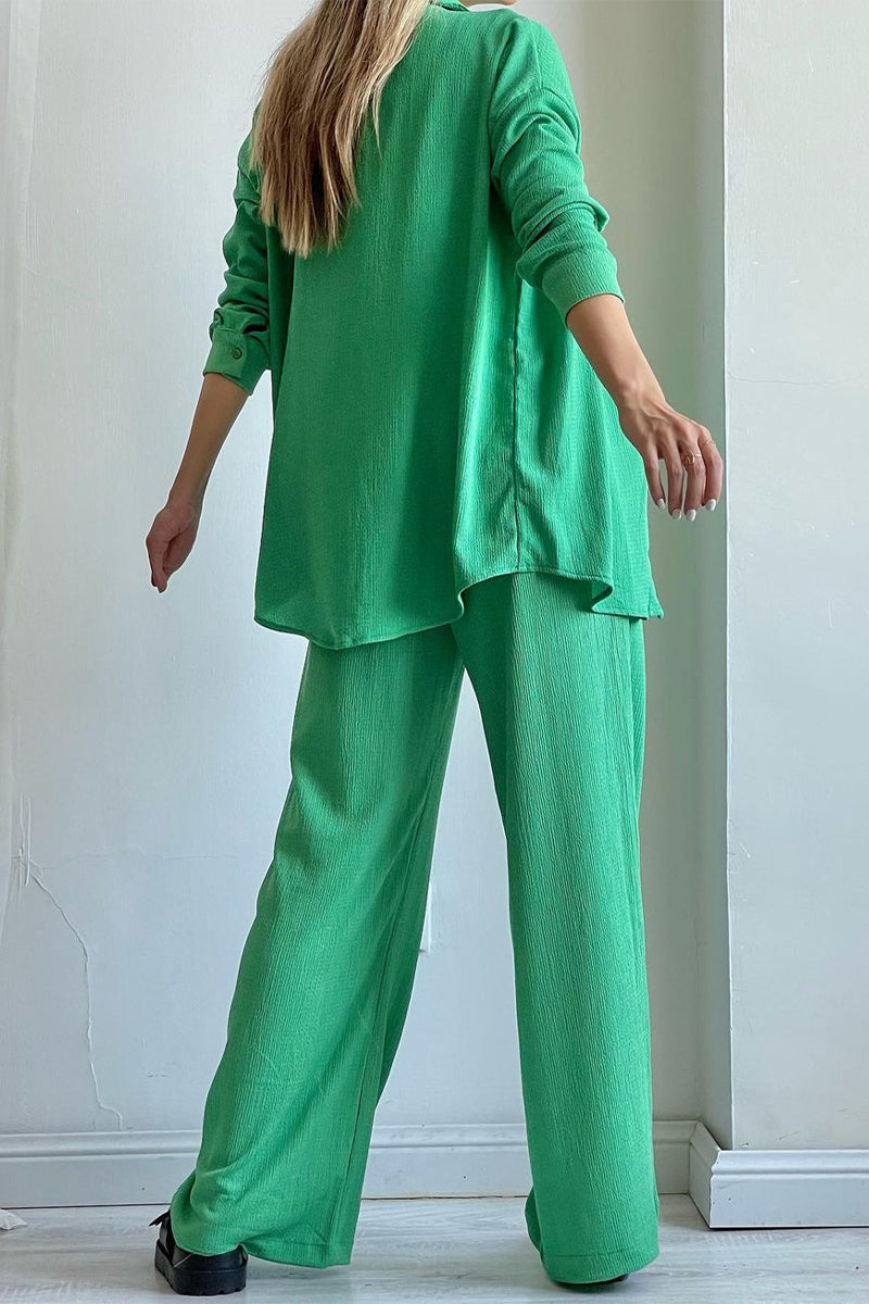 MW | Casual Solid Draw String Fold Turndown Kragen Langarm Dreiteilig (Shirt Weste Hose)