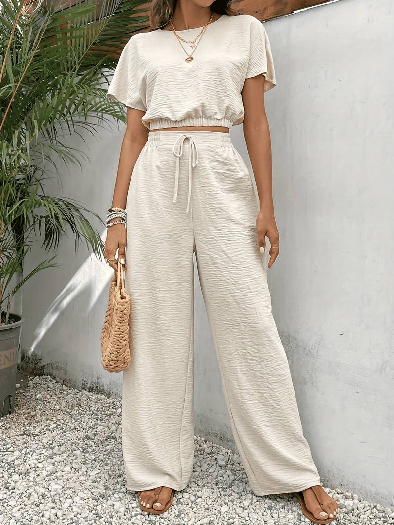 MW | Schickes Crop-Top-T-Shirt und hochtaillierte Hose für Frauen