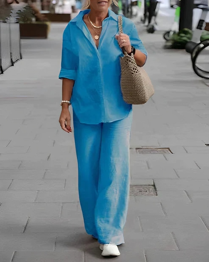MW | Damen Freizeit-Poloshirt und Hose mit geradem Bein Set