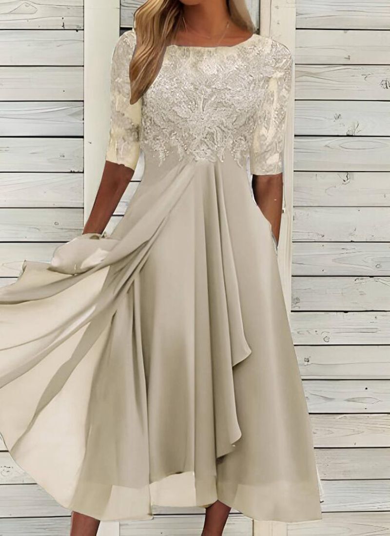 1+1 FREE: MW | Chiffon midikleid mit transparenten Ärmeln in Midi-Länge