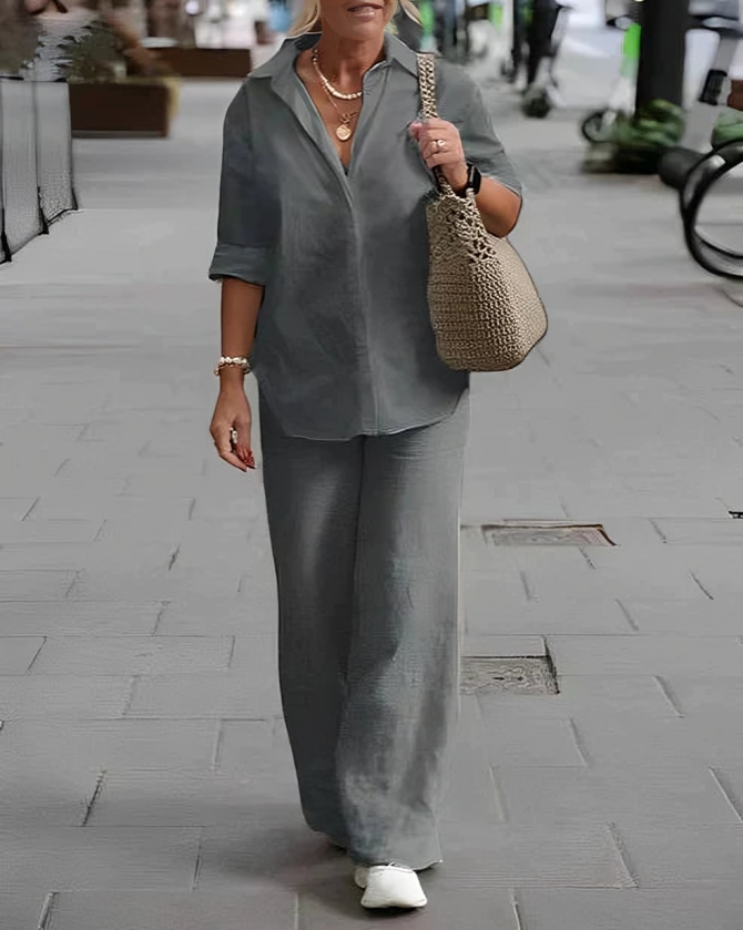 MW | Damen Freizeit-Poloshirt und Hose mit geradem Bein Set