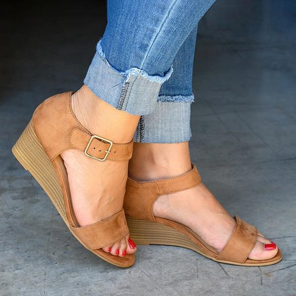 Nelly Designers | Damen Keilsandalen mit Knöchelriemen