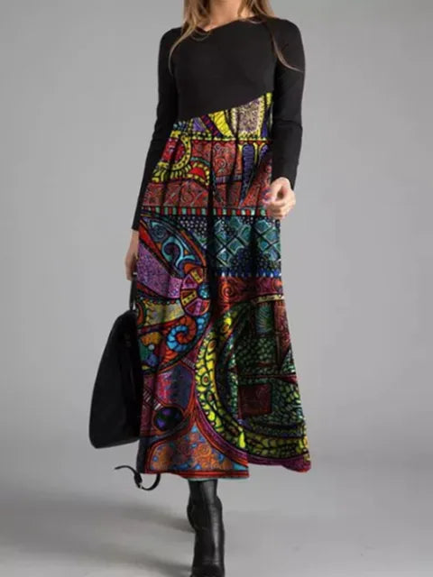 MW | Geometrisches Patchwork-Maxikleid
