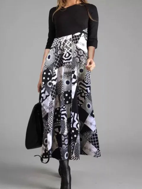 MW | Geometrisches Patchwork-Maxikleid