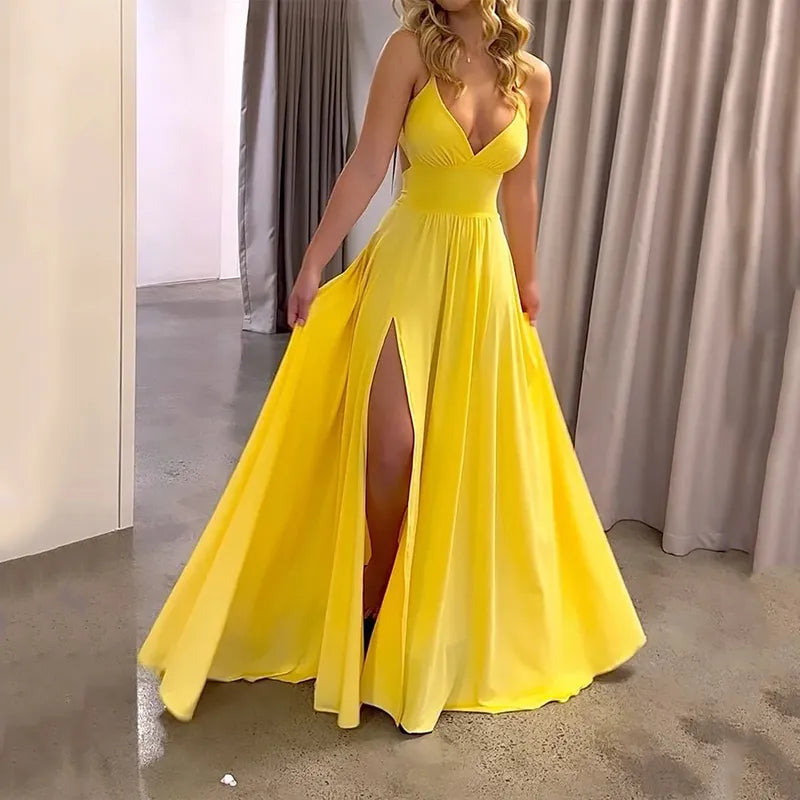 MW | Maxikleid Sommermode Hosenträger geteilt gekappte Taille