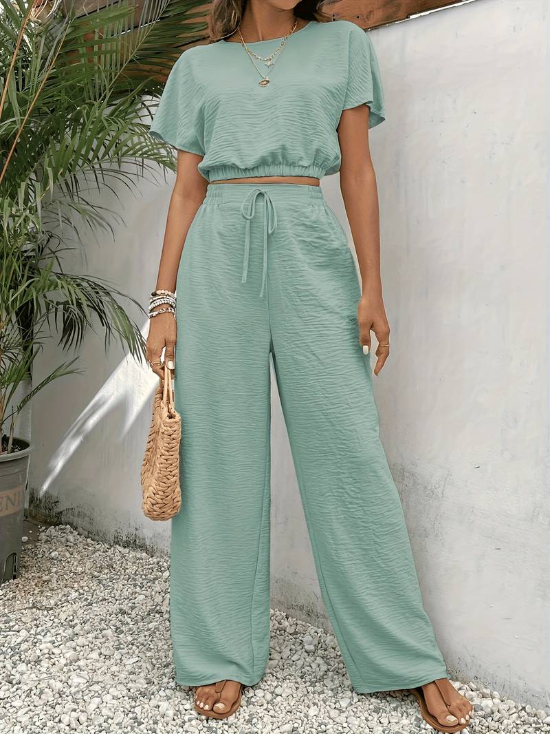 MW | Schickes Crop-Top-T-Shirt und hochtaillierte Hose für Frauen