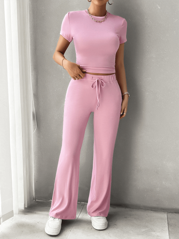 MW | Women's Casual Fitted Crop Top Shirt und Hosenset