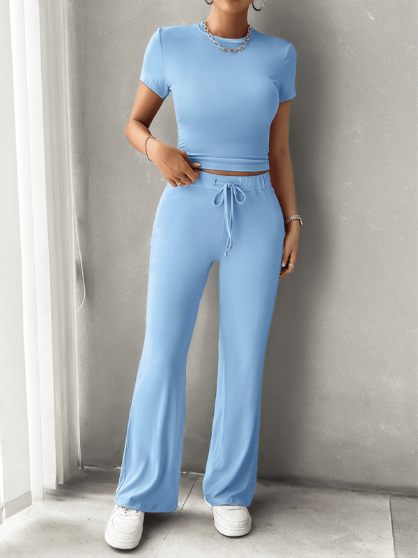 MW | Women's Casual Fitted Crop Top Shirt und Hosenset