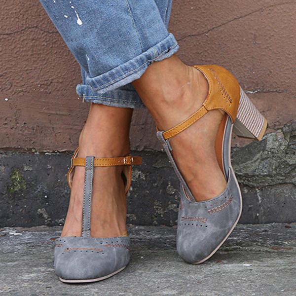 Nelly Designers | Retro Damen T-Strap Pumps mit Blockabsatz