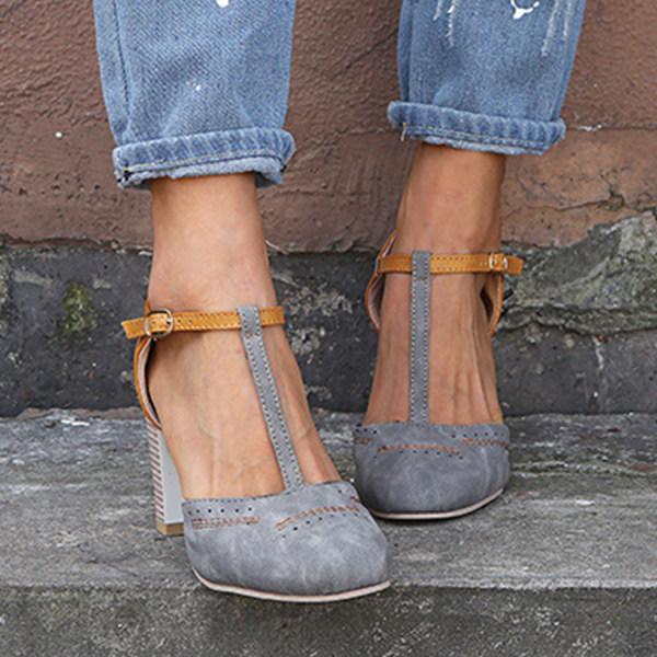 Nelly Designers | Retro Damen T-Strap Pumps mit Blockabsatz