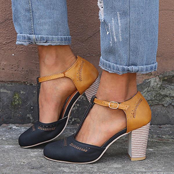 Nelly Designers | Retro Damen T-Strap Pumps mit Blockabsatz