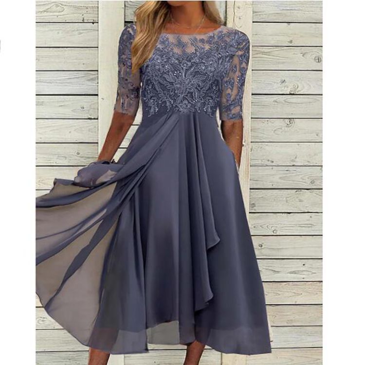1+1 FREE: MW | Chiffon midikleid mit transparenten Ärmeln in Midi-Länge