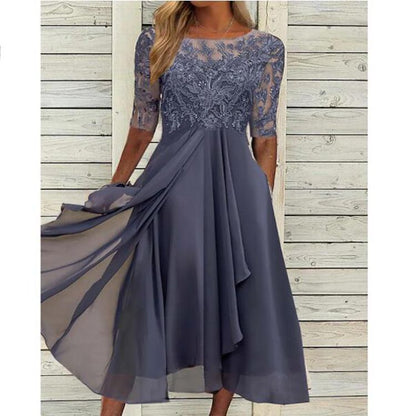 1+1 FREE: MW | Chiffon midikleid mit transparenten Ärmeln in Midi-Länge