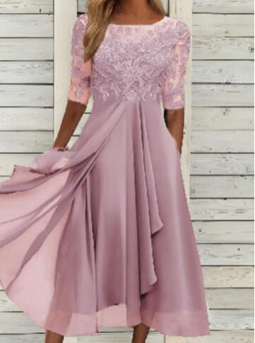 1+1 FREE: MW | Chiffon midikleid mit transparenten Ärmeln in Midi-Länge