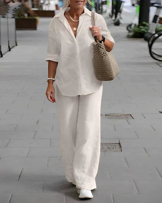 MW | Damen Freizeit-Poloshirt und Hose mit geradem Bein Set