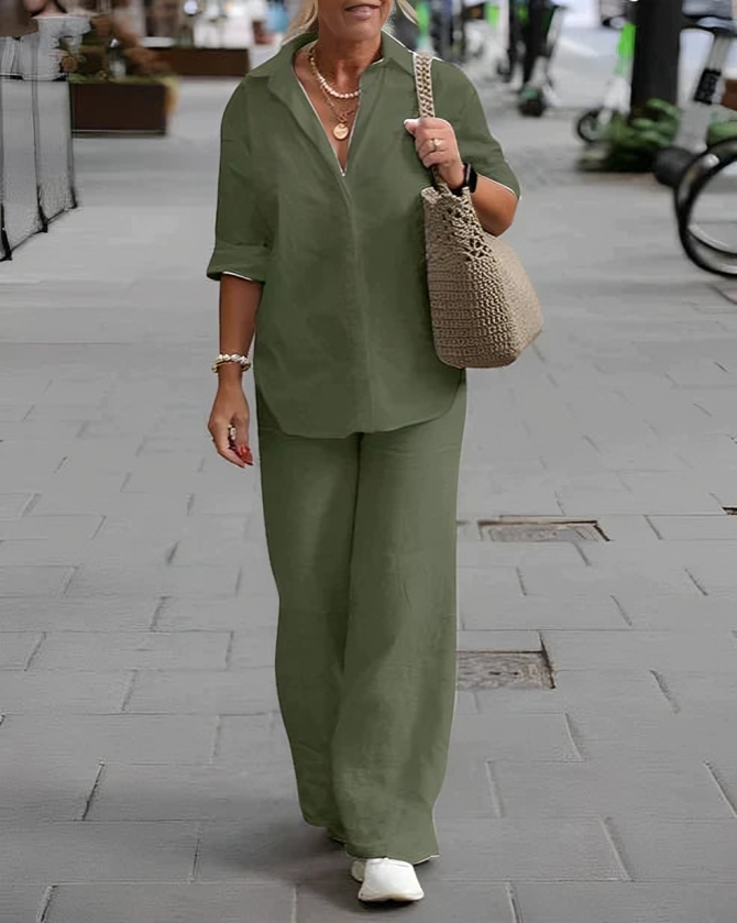 MW | Damen Freizeit-Poloshirt und Hose mit geradem Bein Set