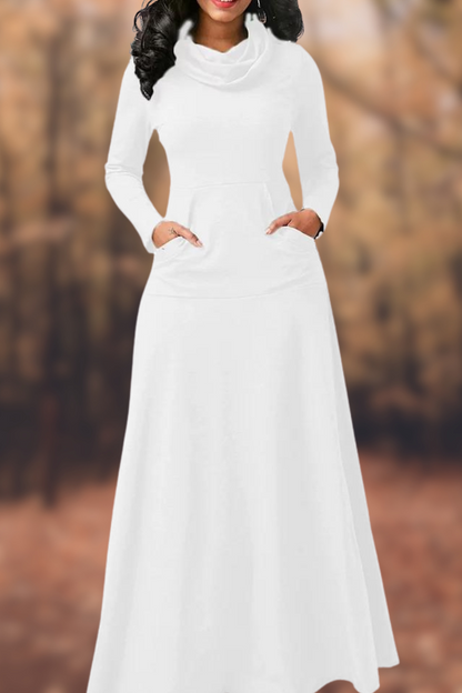 MW | Lässiges langärmeliges Maxikleid mit Rundhalsausschnitt und Tasche