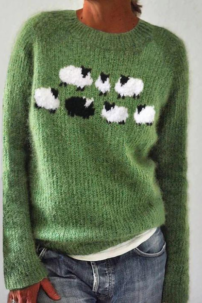 MW | Grüner Pullover mit langen Ärmeln und Aufdruck
