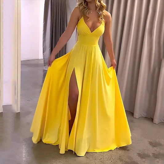MW | Maxikleid Sommermode Hosenträger geteilt gekappte Taille