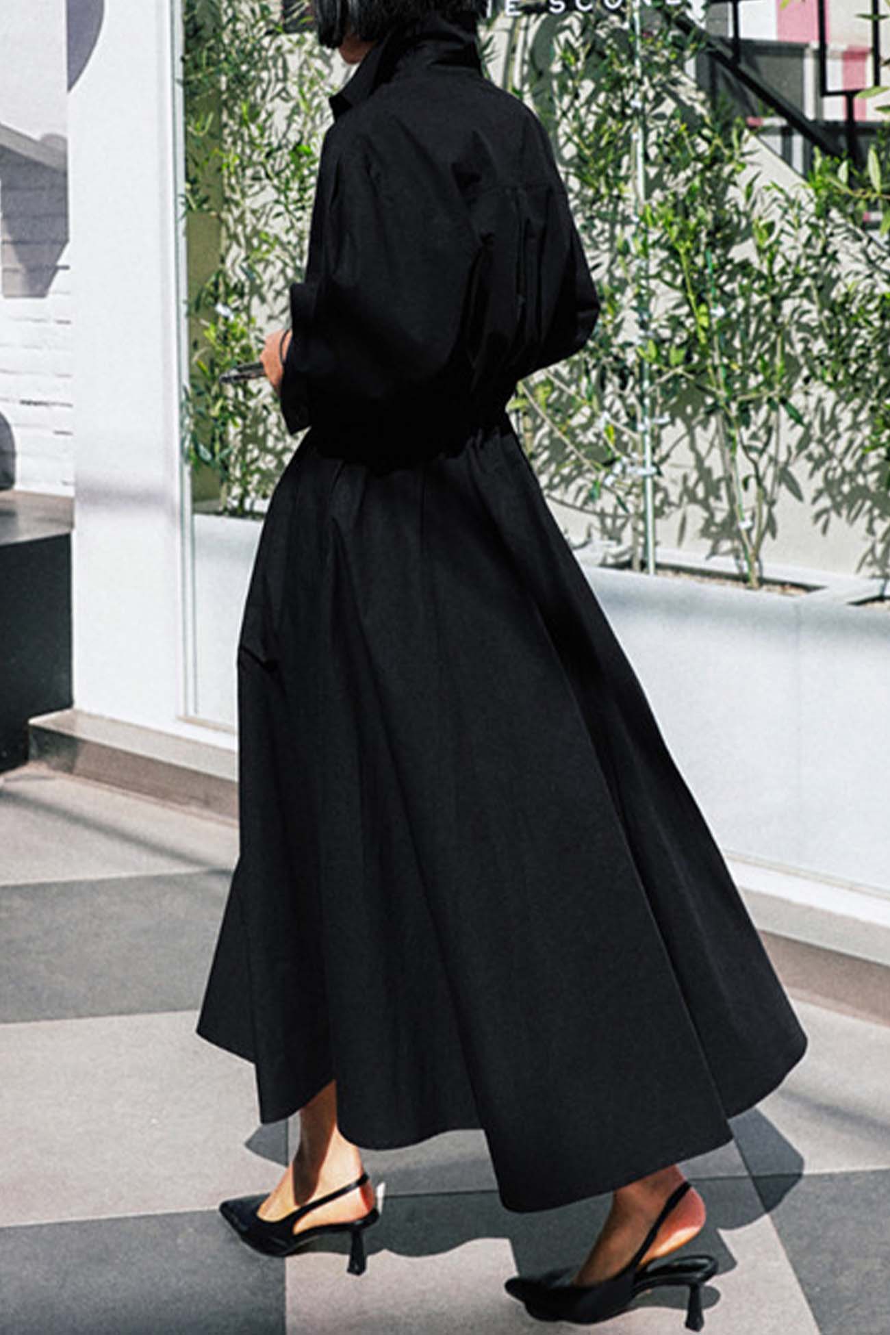 MW | Langärmeliges A-Linien-Hemd Midikleid aus Baumwolle