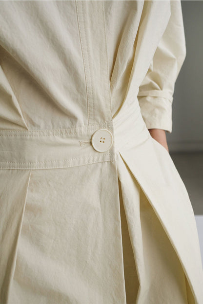 MW | Langärmeliges A-Linien-Hemd Midikleid aus Baumwolle