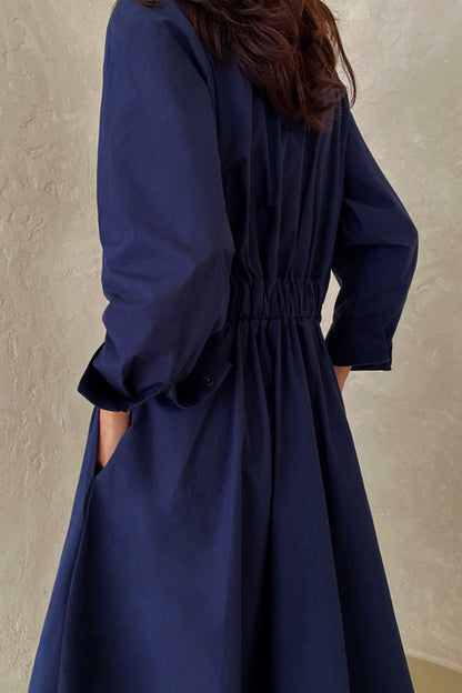 MW | Langärmeliges A-Linien-Hemd Midikleid aus Baumwolle