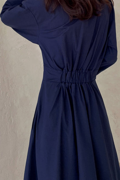 MW | Langärmeliges A-Linien-Hemd Midikleid aus Baumwolle
