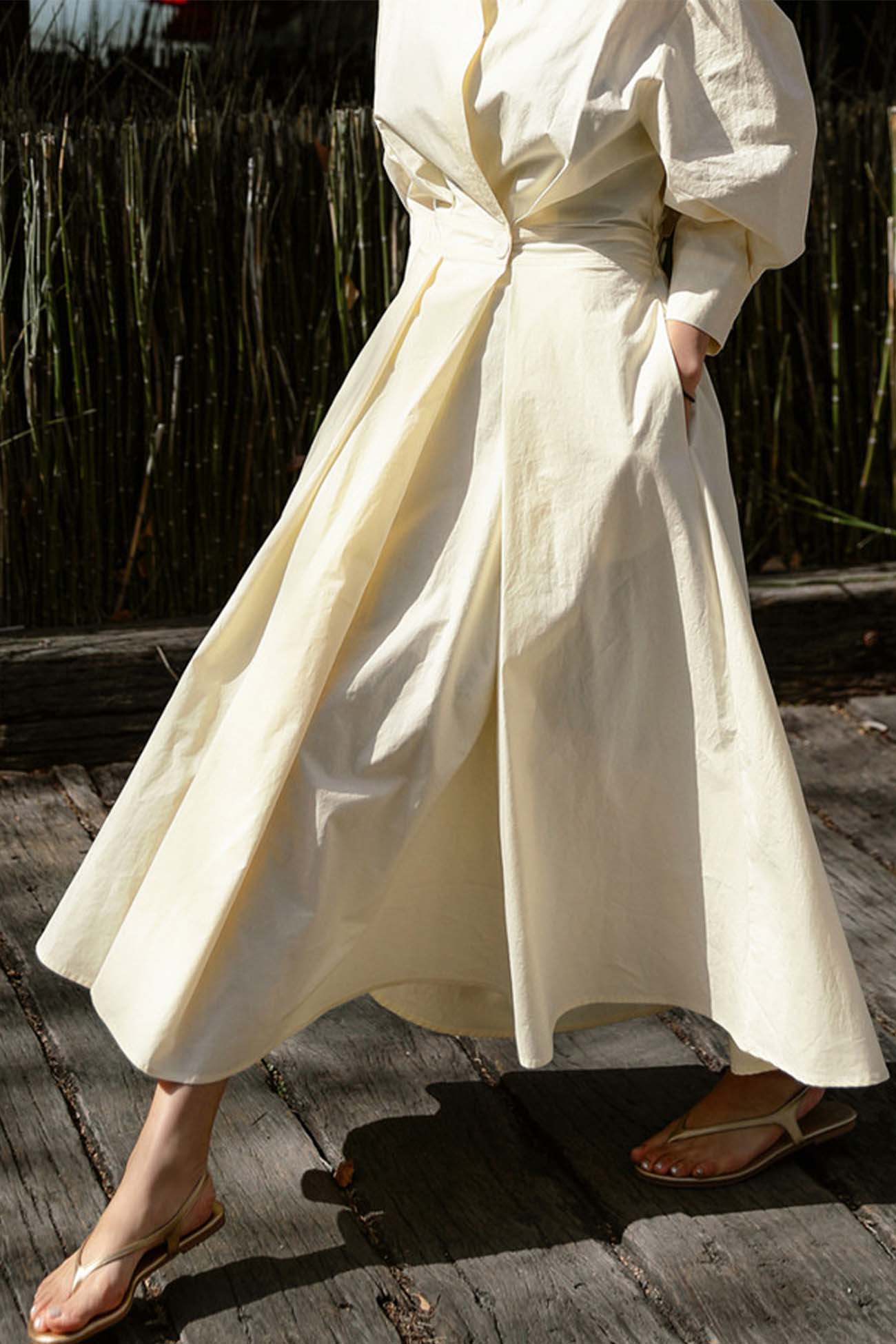 MW | Langärmeliges A-Linien-Hemd Midikleid aus Baumwolle