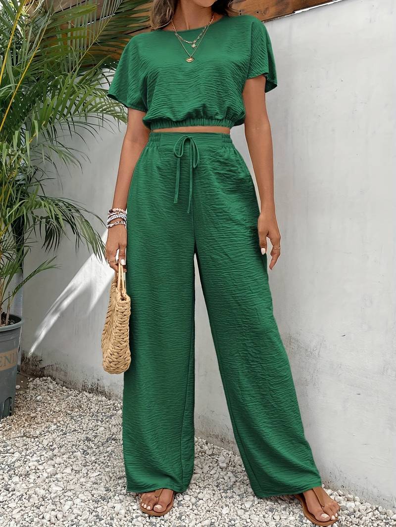 MW | Schickes Crop-Top-T-Shirt und hochtaillierte Hose für Frauen