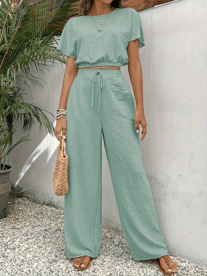 MW | Schickes Crop-Top-T-Shirt und hochtaillierte Hose für Frauen