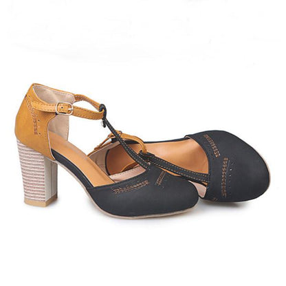 Nelly Designers | Retro Damen T-Strap Pumps mit Blockabsatz